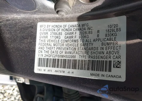 2021 Honda Civic Lx z USA, uszkodzony, nr VIN 2HGFC2F6XMH500968